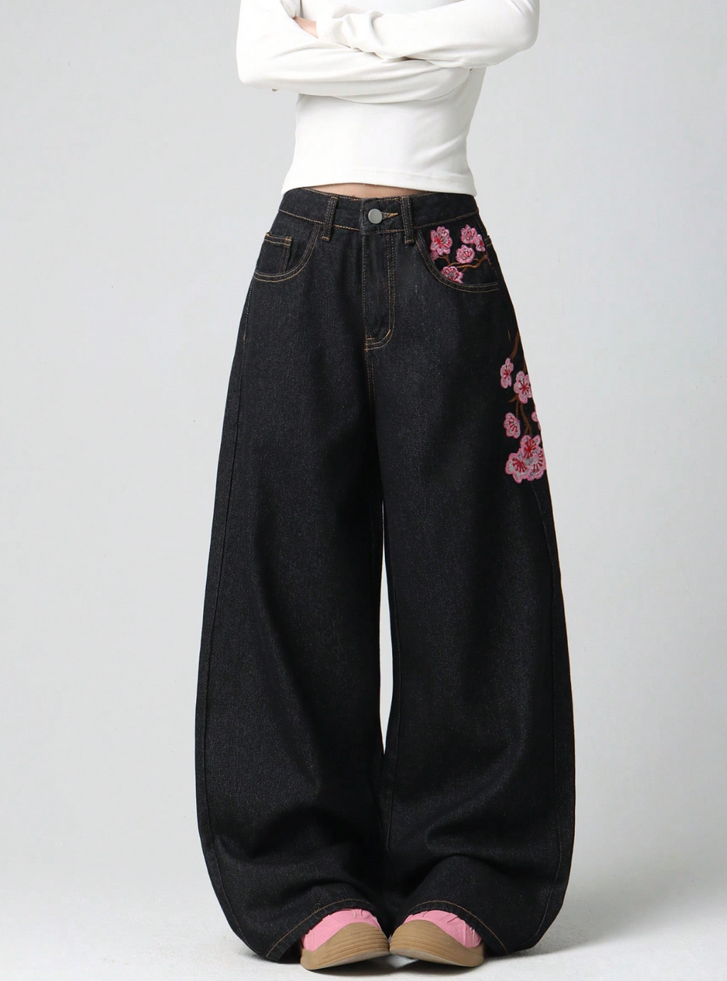 Pink flower jeans