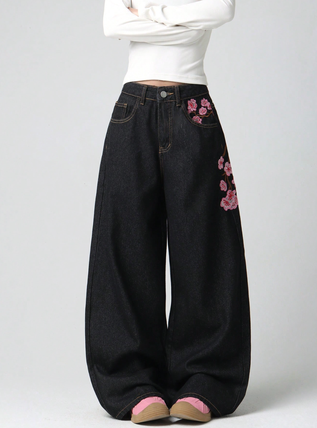 Pink flower jeans