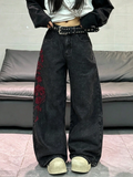 Dark red flowered jeans