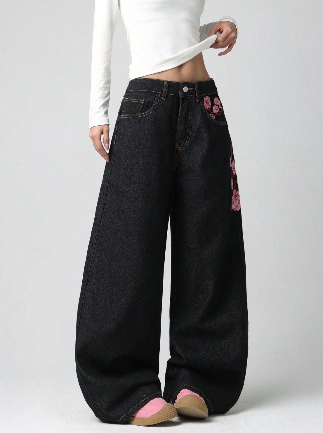 Pink flower jeans