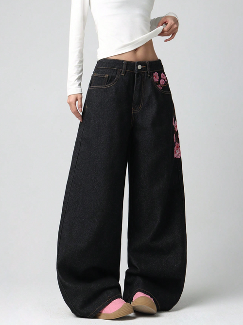 Pink flower jeans